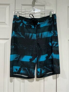 💙 Oxide Men’s Board Shorts Black Blue Palm Trees - Size 30 (01323)